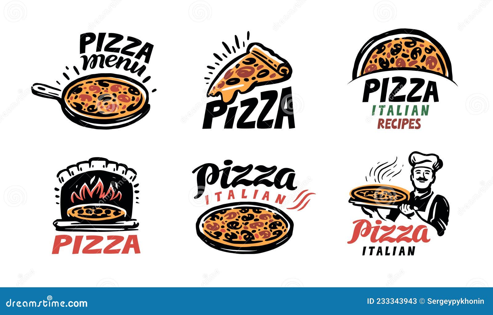 Set of Pizzeria Labels, Badges, and Design Elements for Restaurant or ...