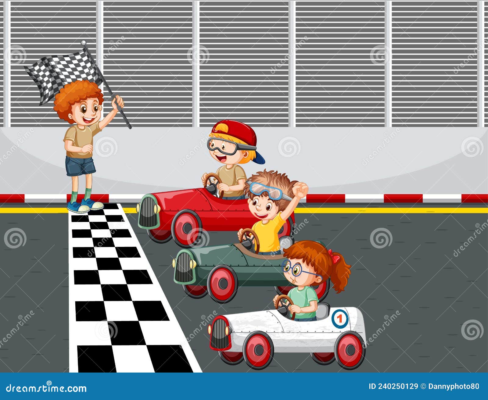 Soapbox Derby Scene with Children Racing Car Stock Vector ...