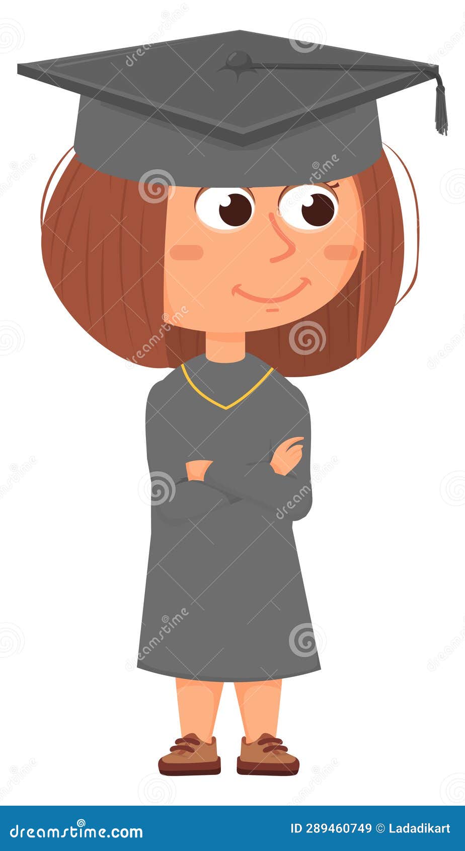 Student Girl in Graduate Gown and Hat. Happy Cartoon Character Stock ...