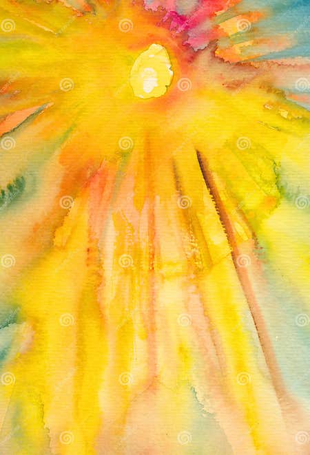 Sun - watercolor painting stock illustration. Illustration of colorful ...