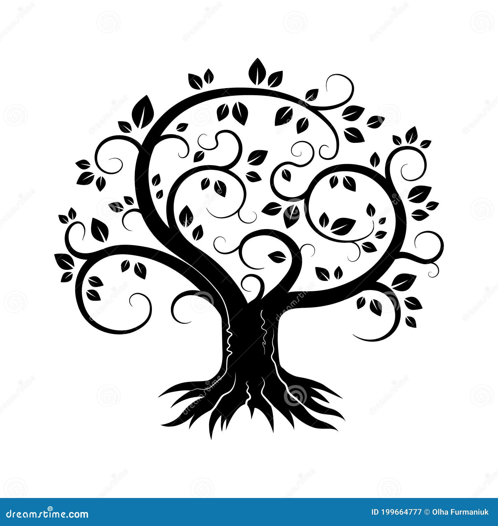 Tree Logo. Leaves Grow on Branches. Silhouette of a Plant with Roots ...