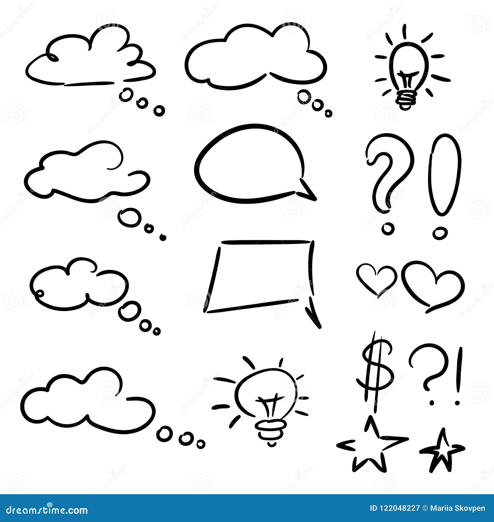 Download Vector Hand Drawn Set Of Sketch Speech Bubbles Clouds ...