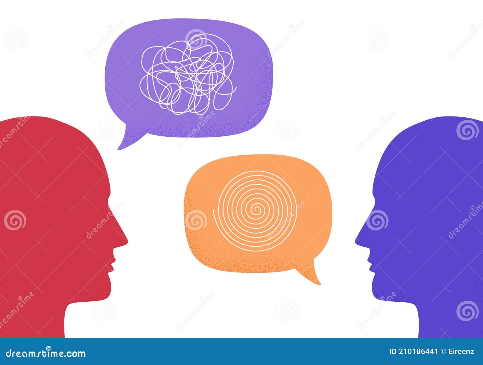 Vector Illustration Of Two Human Heads Silhouette Talking Through ... image.