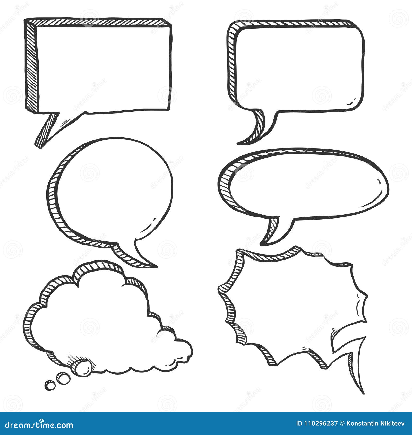 Download Vector Set Of Black Sketch Comics Speech Bubbles. Stock ...