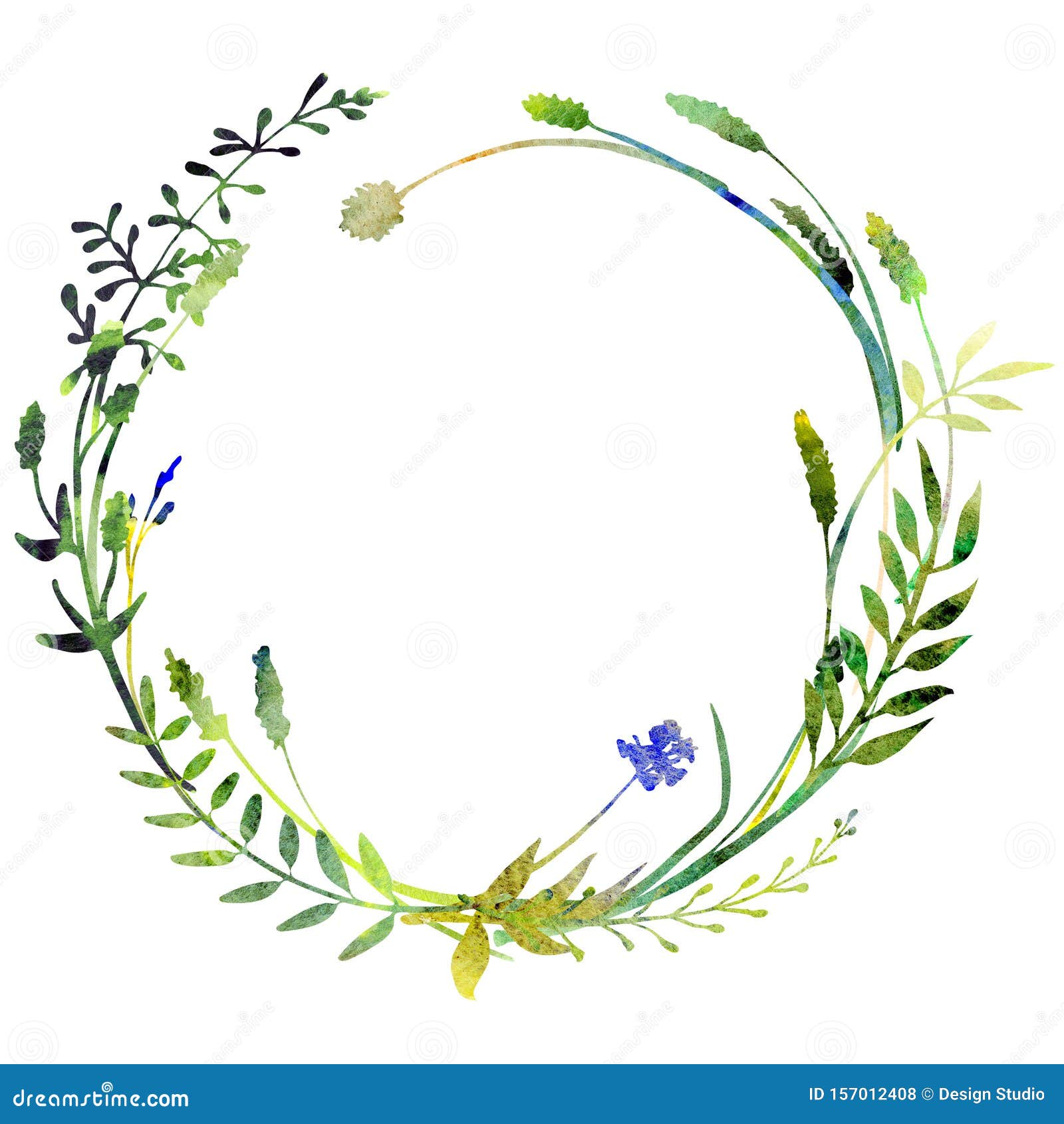 Watercolor Herbal Floral Wreath. Stock Illustration - Illustration of ...