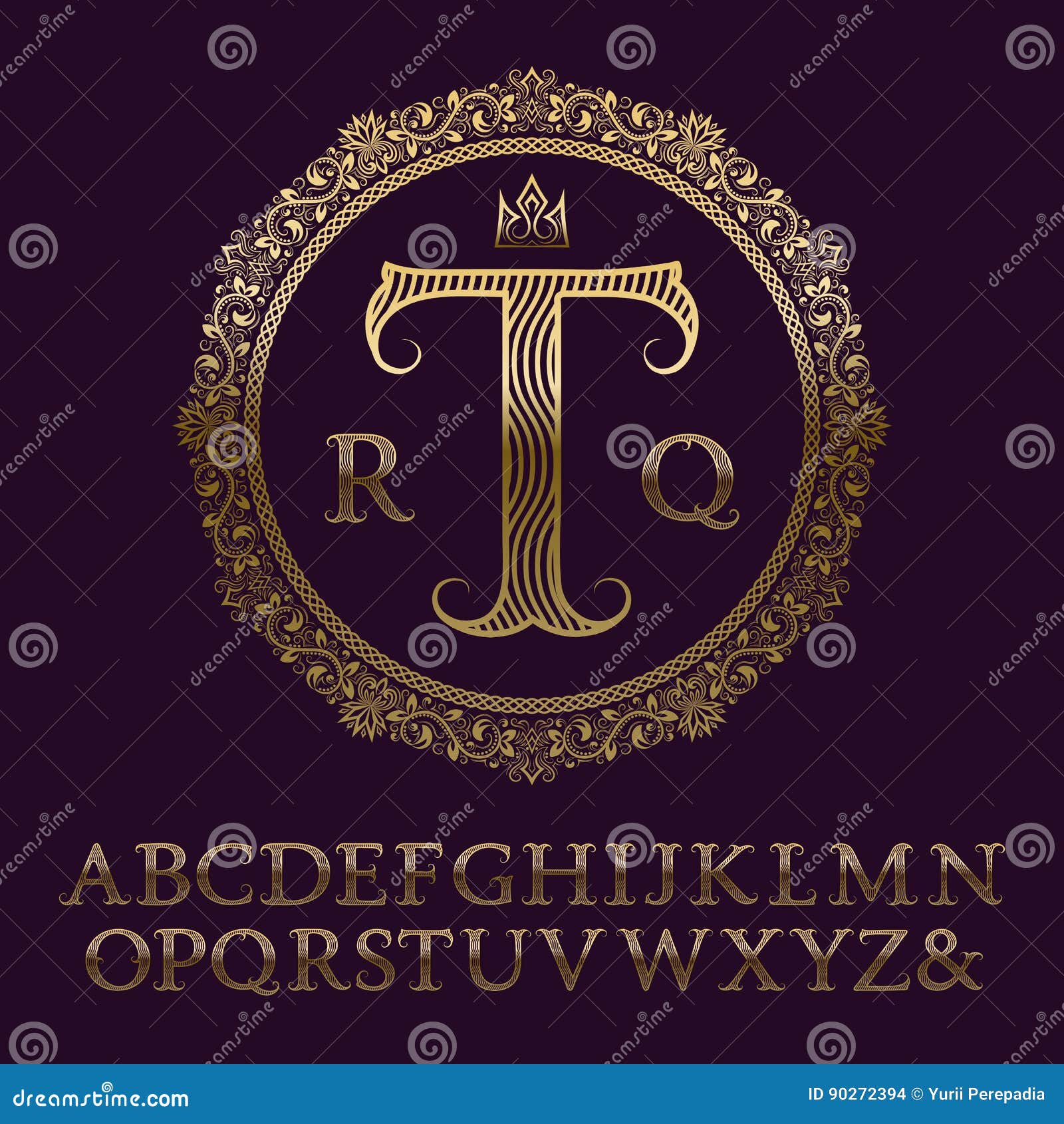 Wavy Patterned Gold Letters with Initial Monogram. Elegant Font Stock ...