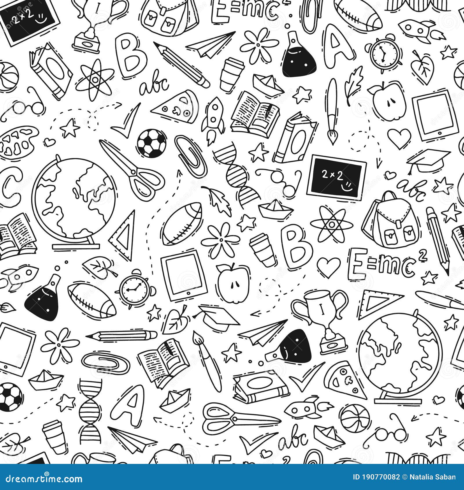 School and School Supplies Seamless Pattern Stock Vector - Illustration ...