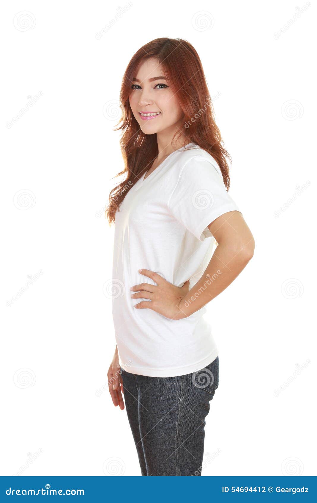 Download Young Beautiful Female With White T-shirt (side View ...