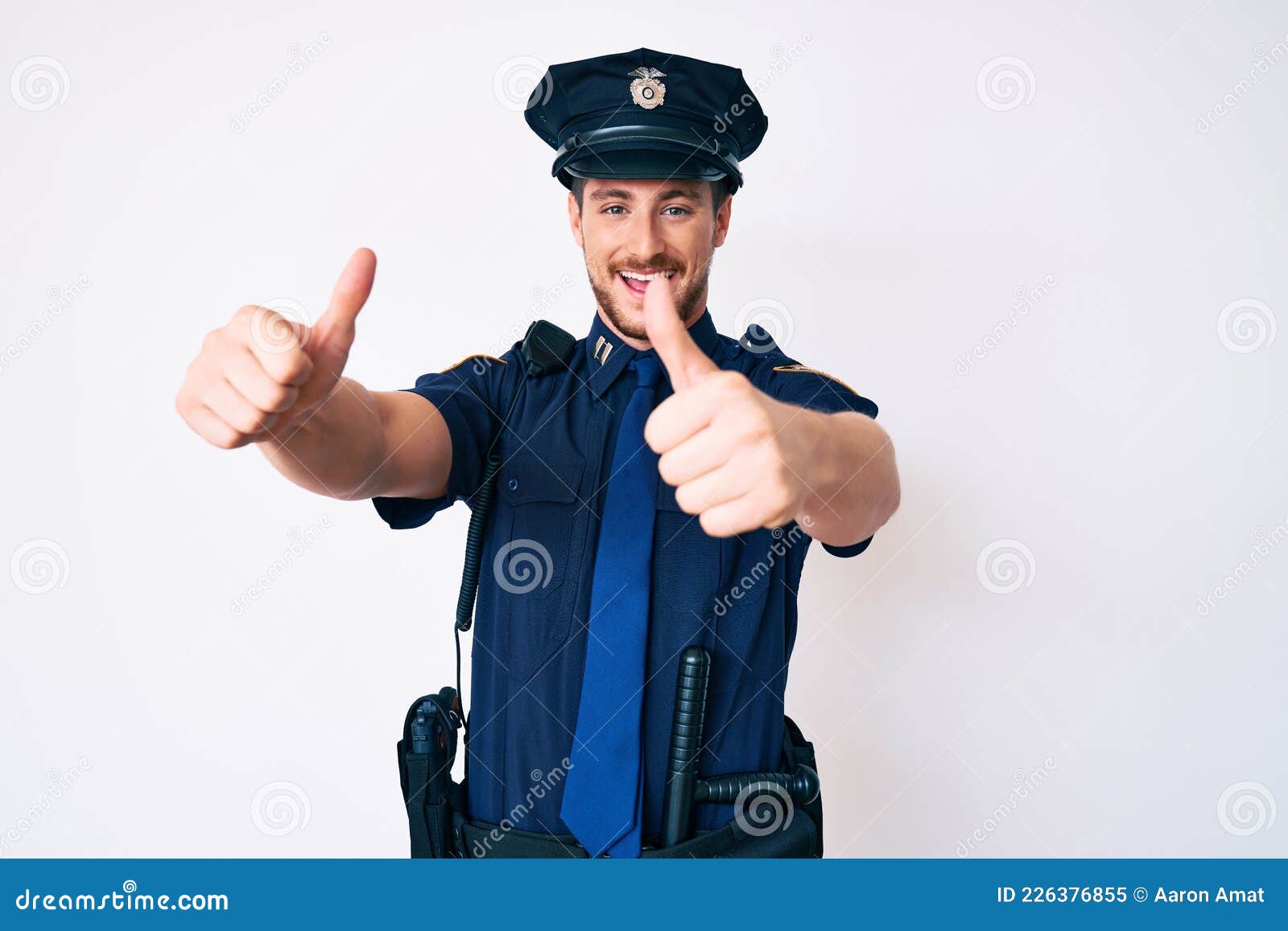 Young Caucasian Man Wearing Police Uniform Approving Doing Positive ...