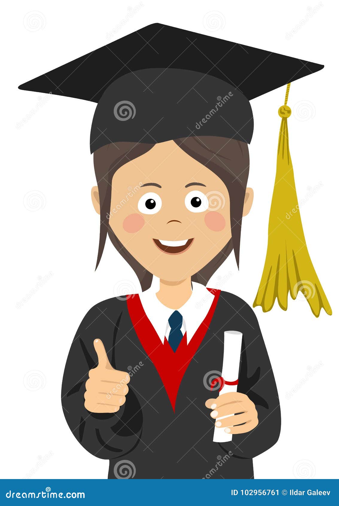 Young Girl Graduate Student in Graduation Cap and Mantle with a ...