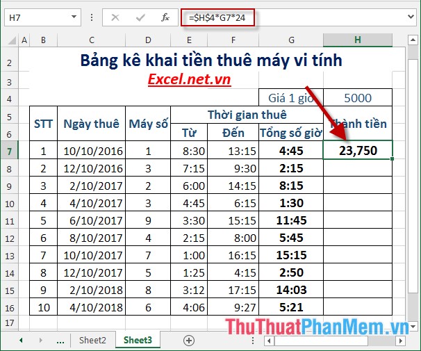 Nhấn Enter trả về giá trị