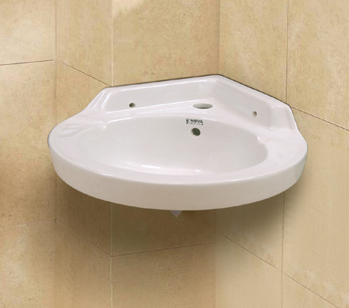 Royalware - Ceramic Triangle Corner Sink 16" X 16" , Wall-Hung Installation, Glossy White Finish