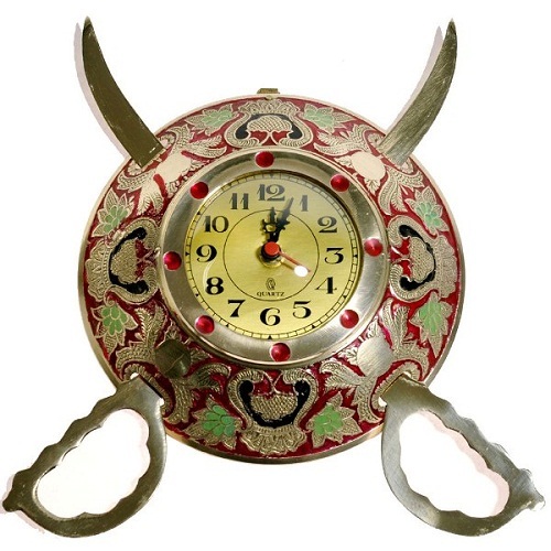 Rajasthani Real Brass Sword Armour Wall Clocks