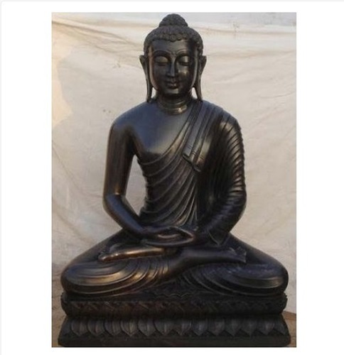 Black Marble Buddha Statue - Seated Design, Glossy Finish | Eco-Friendly, Durable, Easy To Clean, Religious Art