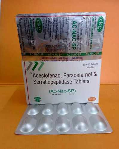 White Aceclofenac Paracetamol Serratiopeptidase Tablet