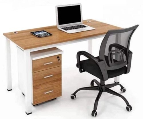 White+Brown Modular Steel Office Computer Table With Drawer