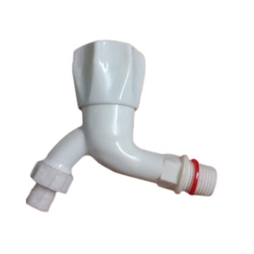 Round 15 Mm White Plastic Bathroom Bib Cock With Threaded End Male Connection