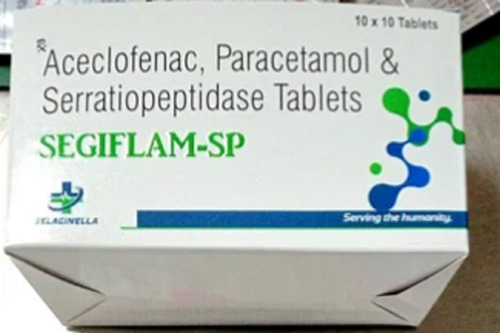 White Segiflam-Sp Aceclofenac, Paracetamol & Serratiopeptidase Tablets, 10*1*10 Tablets Blister Pack