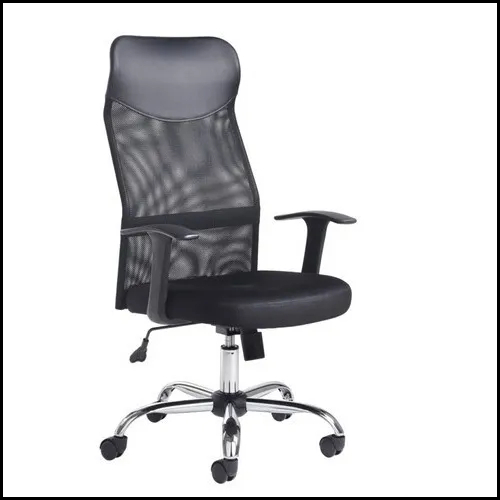 Black Leather Office Revolving Computer Chairs With Stainless Steel Frame