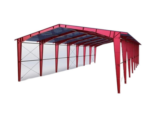 Red 25 Mm Thick Paint Coated Rectangular Mild Steel Peb Structural Shed