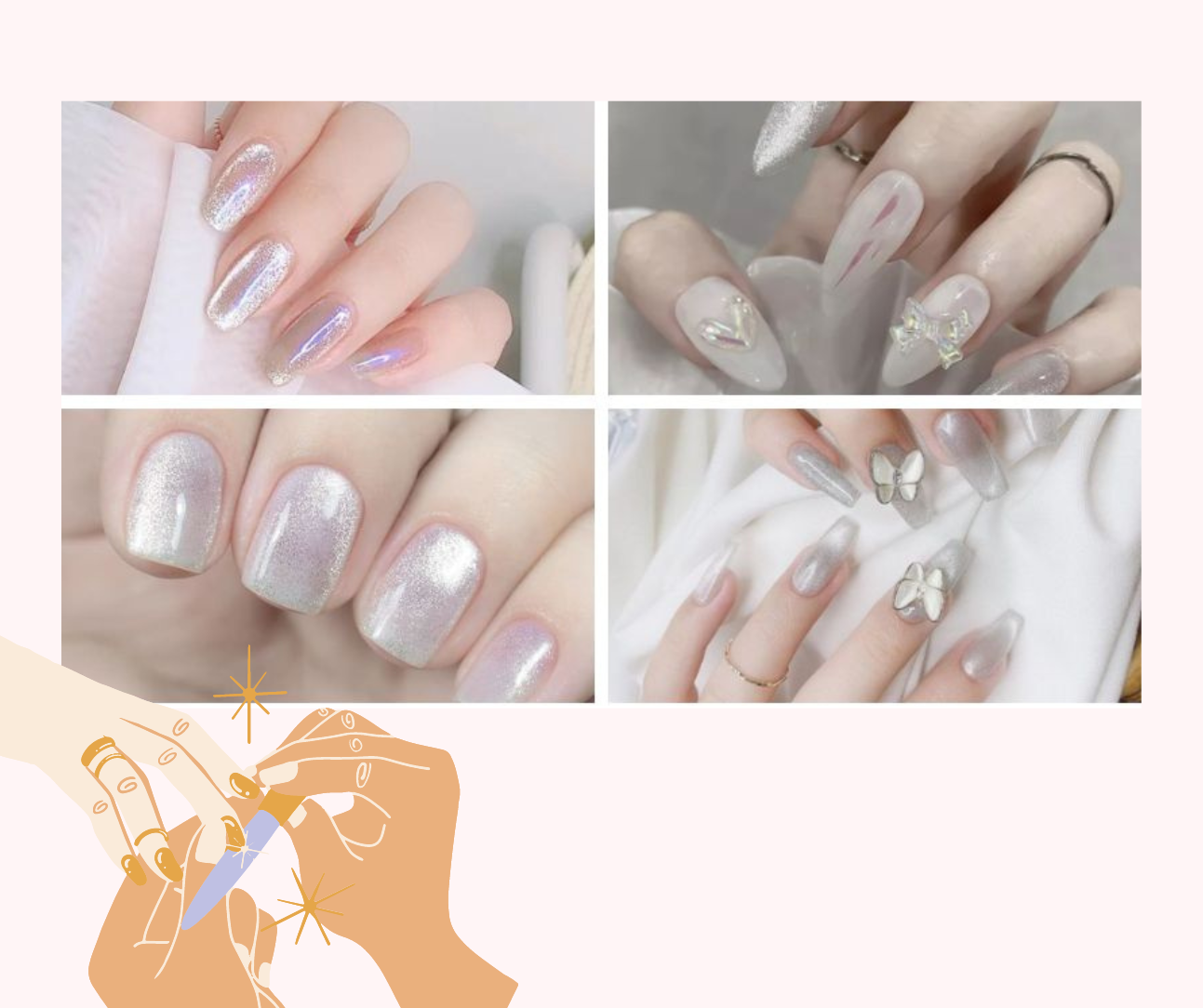 Nail trắng trắng gạo mắt mèo 