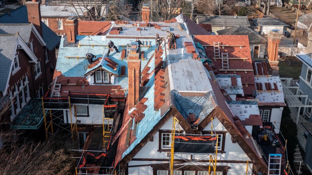 Overhead view to learn how to install a new Ludowici roof