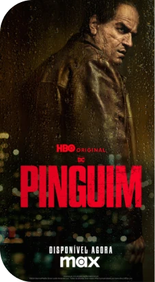 Pôster da série Pinguim da HBO Original, com o personagem em destaque em um ambiente sombrio.