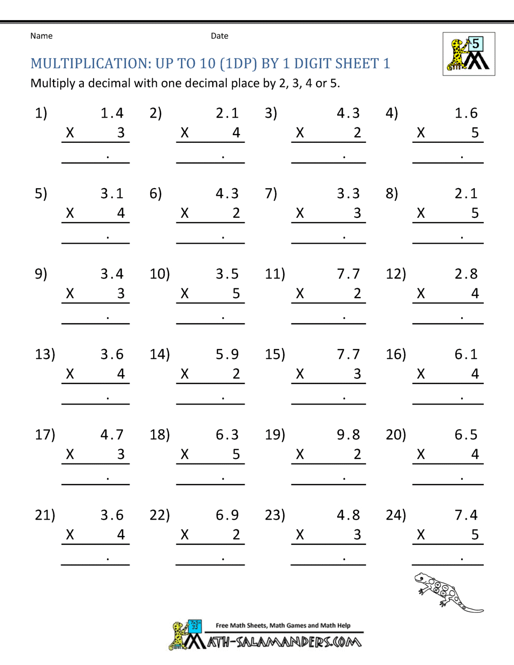 Free Printable 5th Grade Math Worksheets