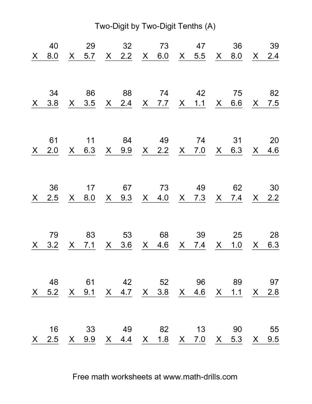 Two By Two Digit Multiplication Worksheets Multiplication Tw