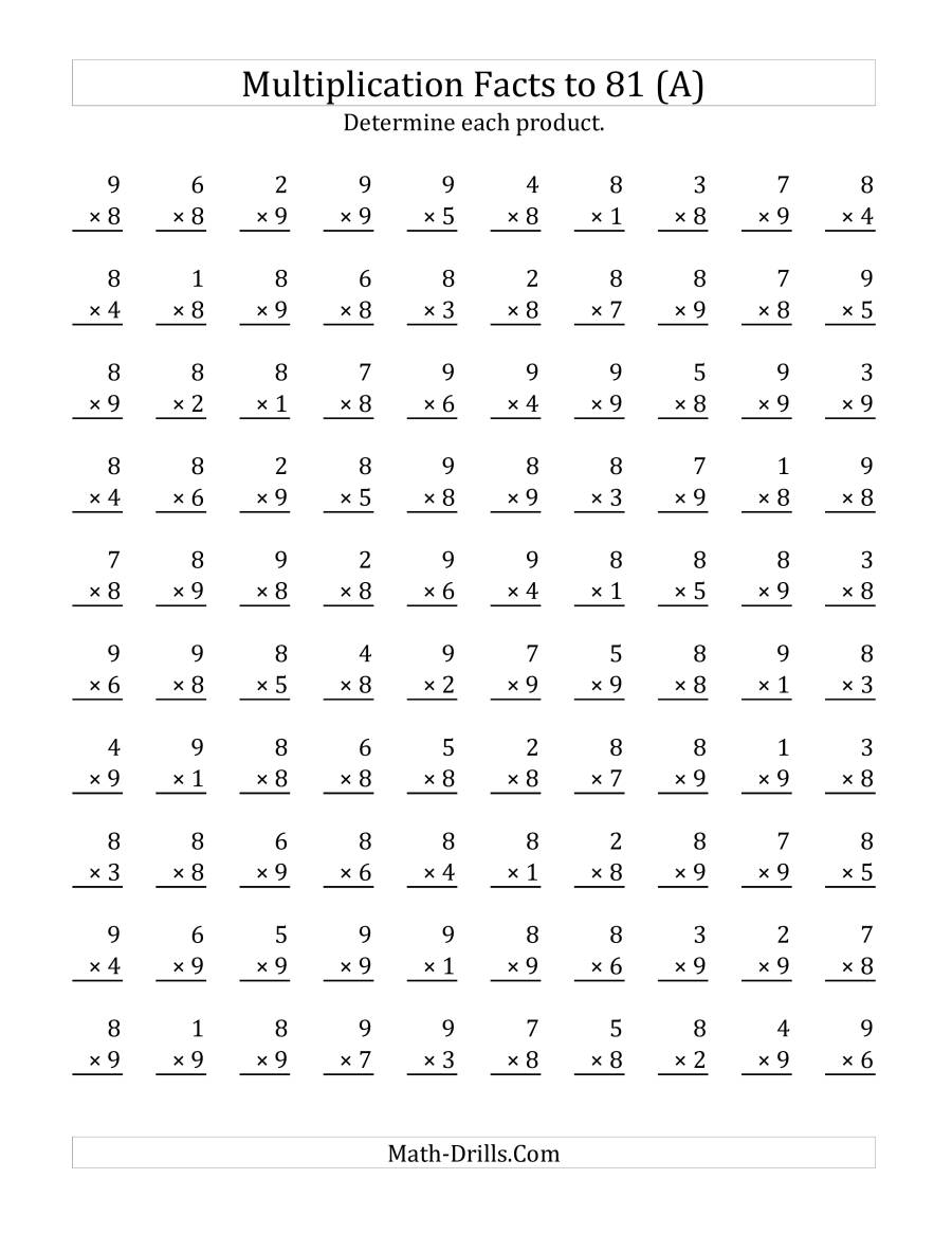 Multiplying (1 To 9)(8 And 9) (A)