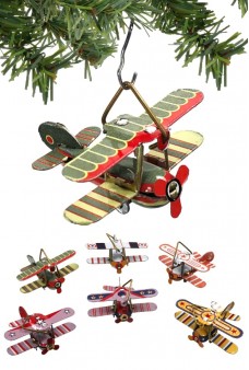 Mini Biplanes Christmas Ornaments Set of 6