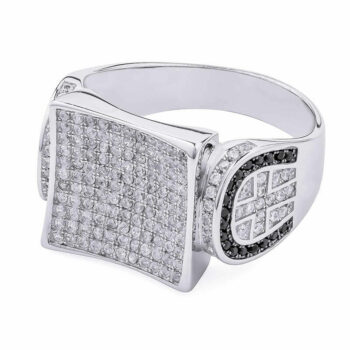 (MR153B) Bling Rhodium Plated Sterling Silver CZ Mens Ring