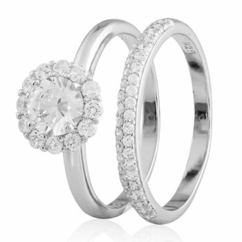 (R322) Rhodium Plated Sterling Silver CZ Engagement Ring Set