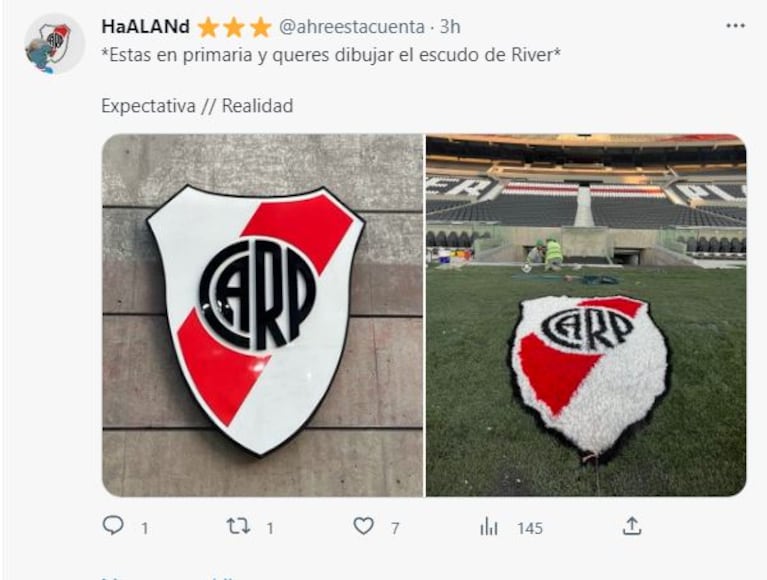 River puso su escudo en el césped del Monumental pero por una confusión explotaron los memes: “Arreglen eso”