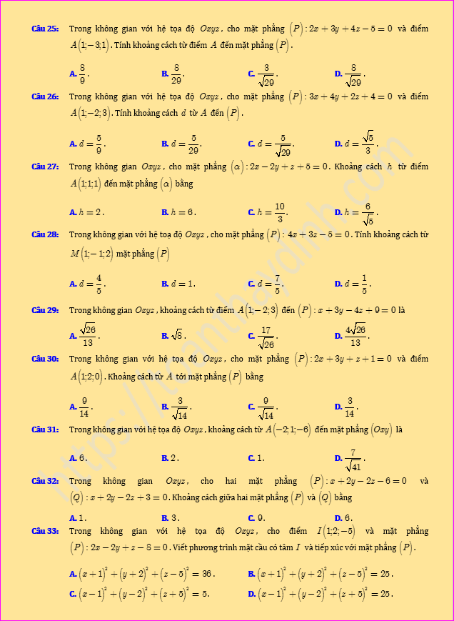 bài tập khoảng cách 12