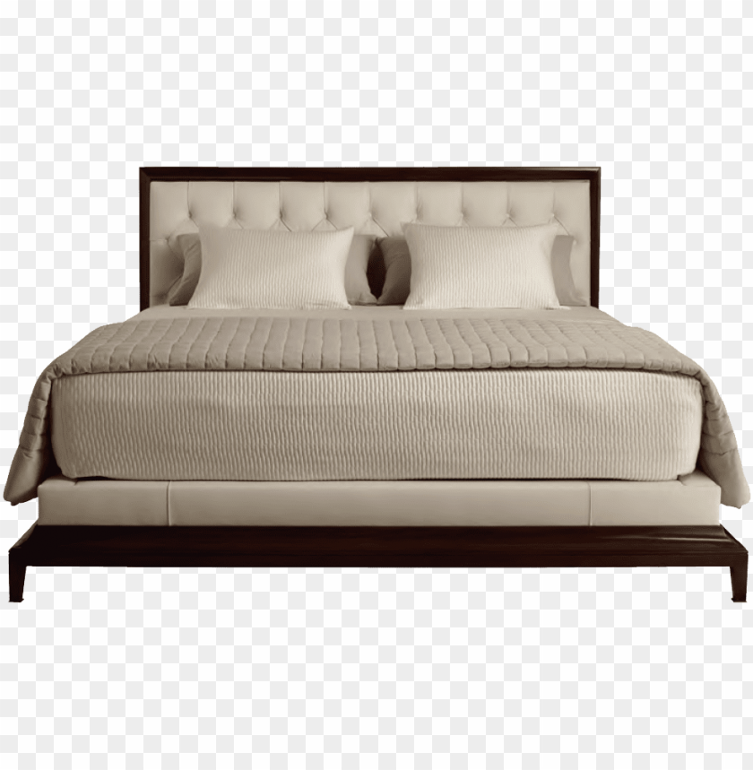 Elegant king-size bed with tufted headboard and soft beige bedding.