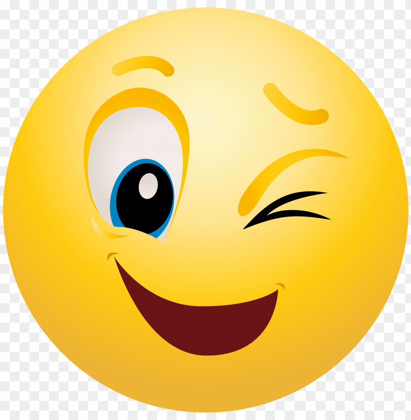 Winking smiley face emoji with a playful expression on a transparent background.