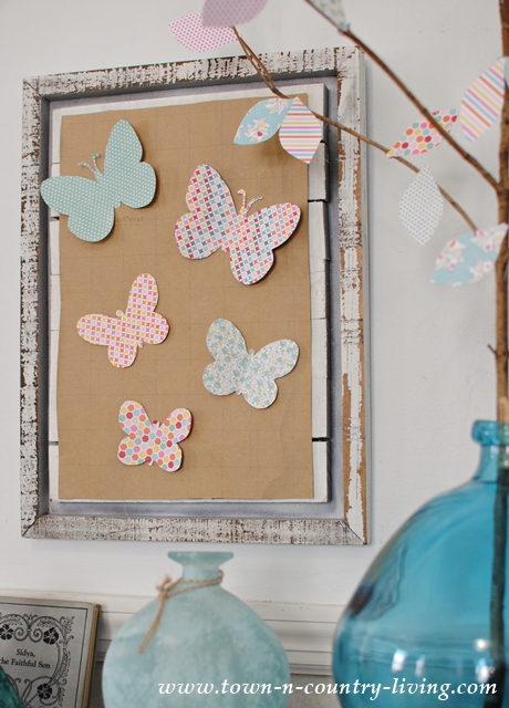 Paper Butterfly Wall Art, made from decorative card stock. Free butterfly template on the blog.