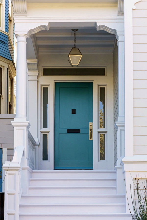 Light Blue Front Door on a Classic Home Porch