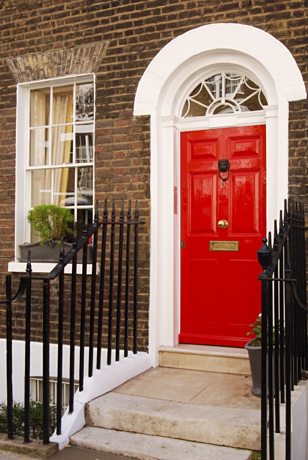 Classic Red Front Door on a Brick House