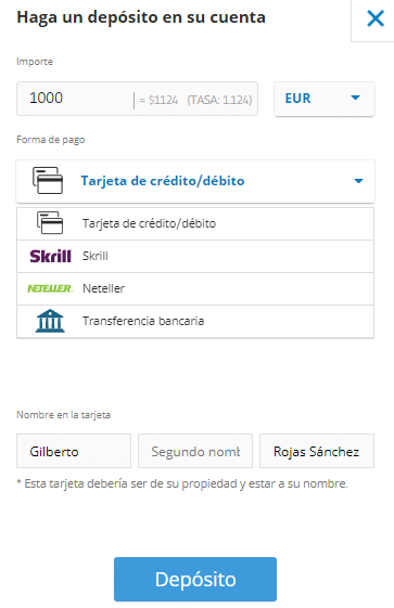 etoro métodos de pago España