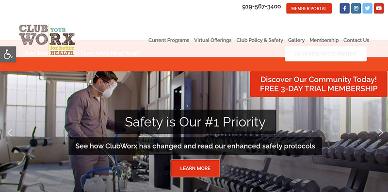 ClubWorx homepage screenshot 