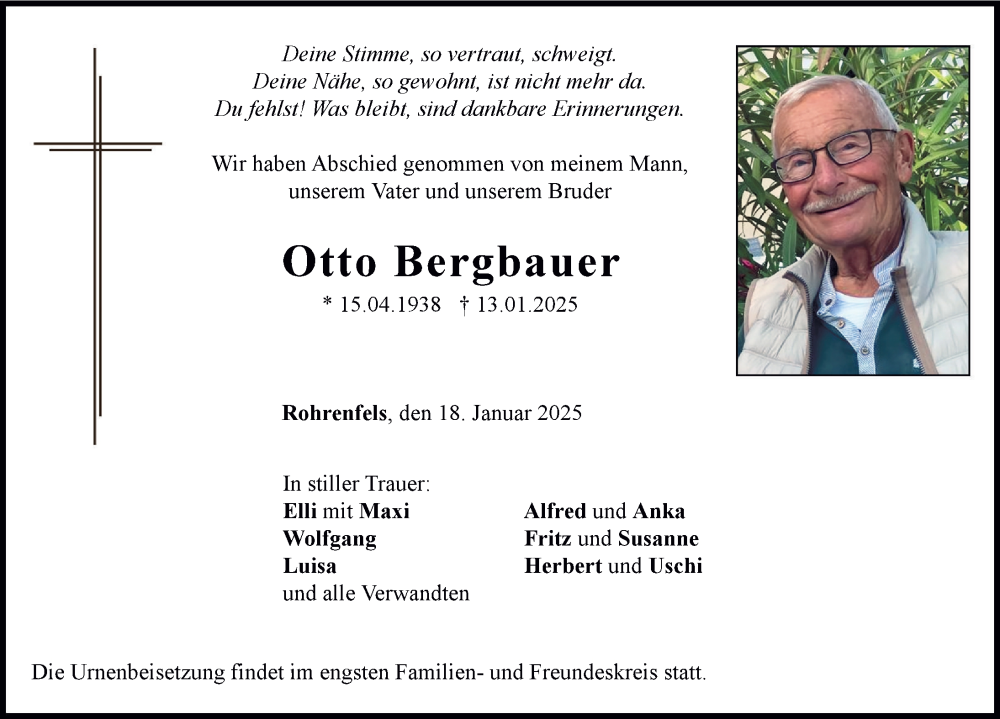 Traueranzeige von Otto Bergbauer von Neuburger Rundschau