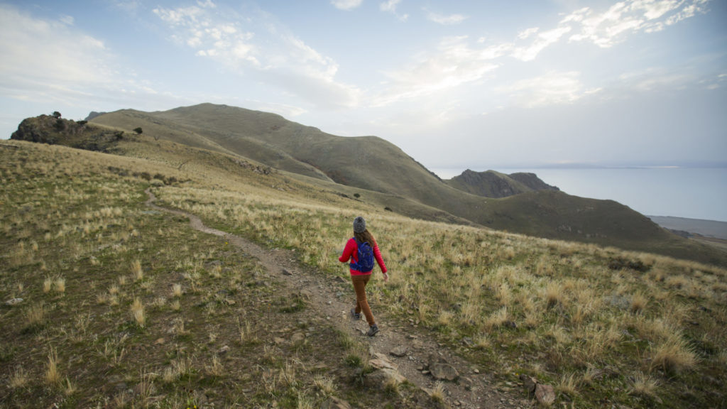 lone hiker at salt lake