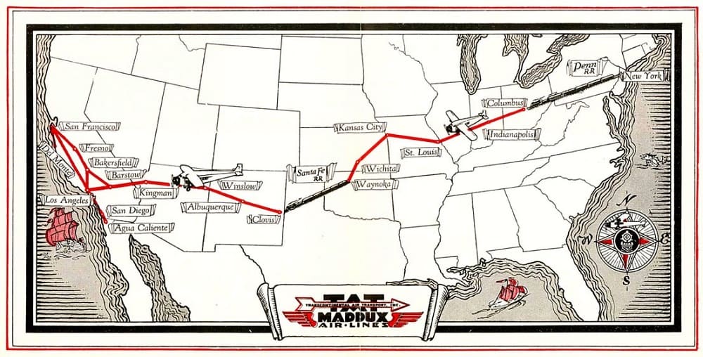 First Coast to Coast Flight 1929 Map - US History of Tourism: #USA #History