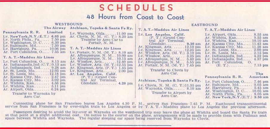 Shedules Transcontinental Air Transport - First Coast to Coast Flight - 