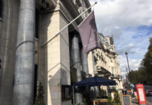 a flag on a building