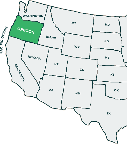 Oregon is on the west coast between Washington and California