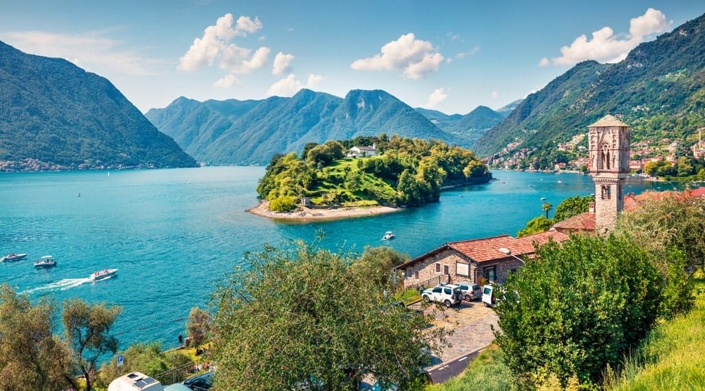 view of Comacina island from the hiil of Ossuccio village