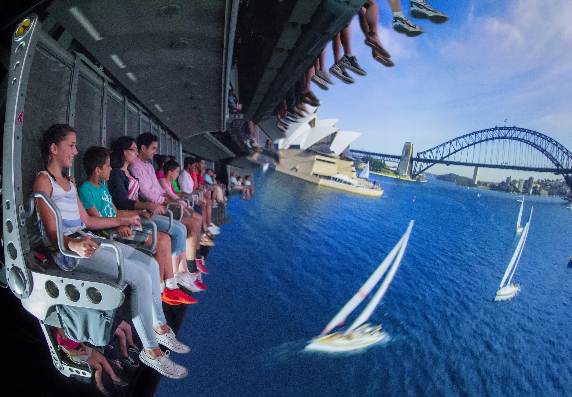 The Soarin' Around the World attraction is exhilarating for some, but motion sickness-inducing for others at Epcot with kids